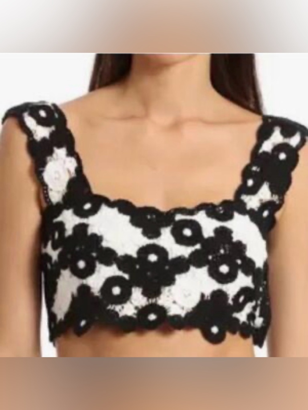 Avec Les Filles Black and White Floral Crochet Crop Top size M/L
